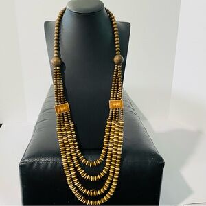Tribal Inspired Look Wood-tone & Lightweight Beaded Necklace.